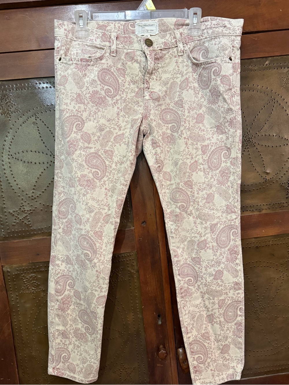 Current/Elliott Paisley Skinny Jeans in Pink on Cream